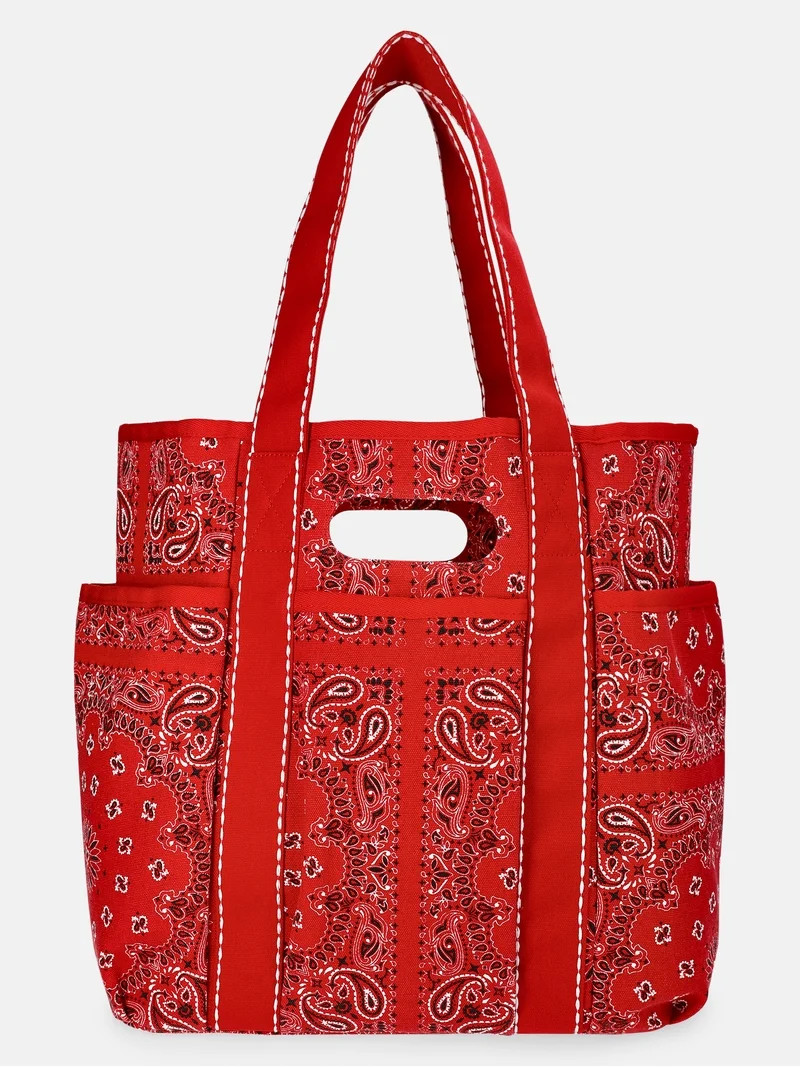 No Boundaries Women's Americana Cut Out Tote Bag, Red Bandana | Walmart (US)
