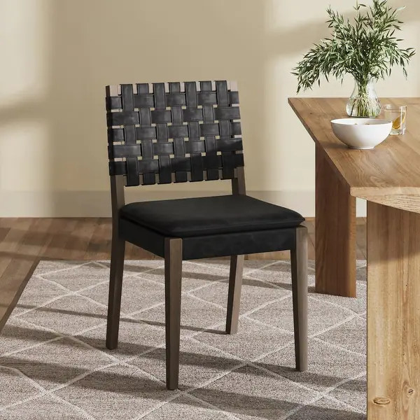 Cohen 19 in. Wood Dining Chair, Mid-Century Modern Upholstered Side Chair with Hand Woven Faux Le... | Bed Bath & Beyond