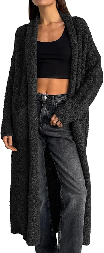 Saodimallsu Womens Open Front Long Cardigan Sweaters Oversized Chunky Fuzzy Lapel Fall 2024 Trend... | Amazon (US)