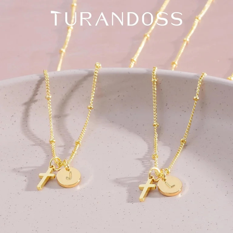 Turandoss 14K Gold Plated Cross Initial Disc Necklace for Women GirlsDainty Letter A-Z Coin Penda... | Walmart (US)