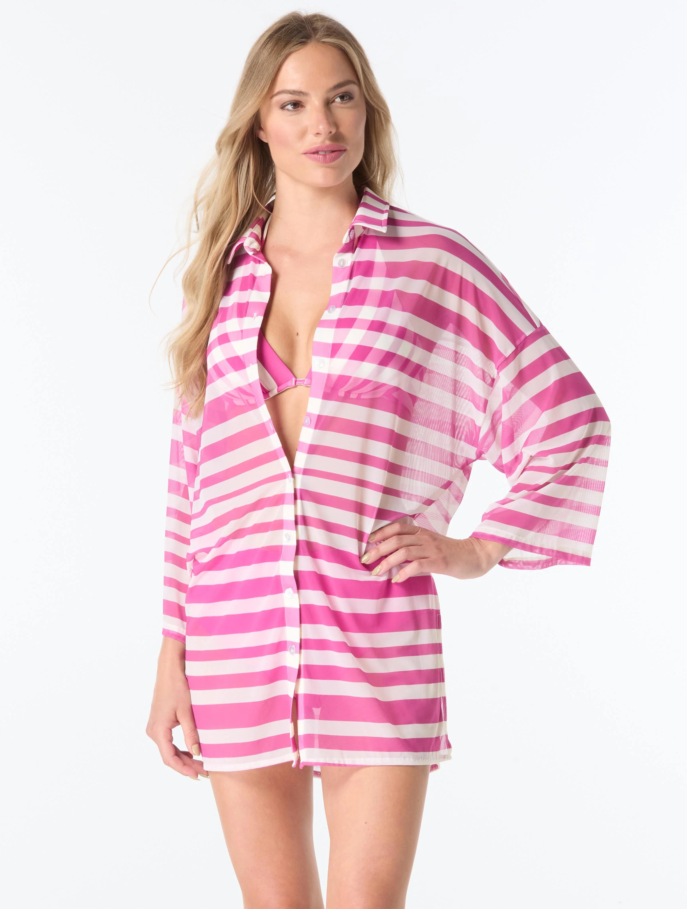 Coco Reef Divinity Button Up Cover Up Shirt - Cabana Stripe | Beach2Ocean