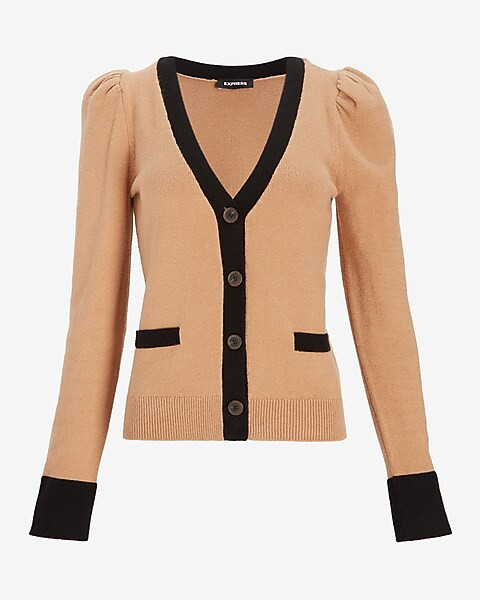 Contrast Trim Button Up Cardigan | Express