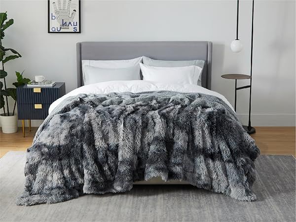 Bedsure Soft Fuzzy Faux Fur Sherpa Fleece Queen Size Throw Blanket Black- Warm Thick Fluffy Plush Co | Amazon (US)