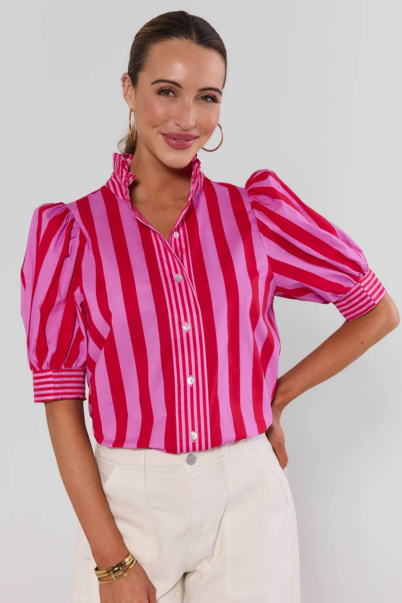 Pink Striped Button Up Top | Avara