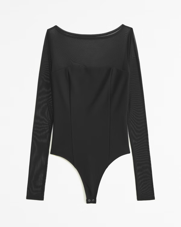 Women's Long-Sleeve Mesh Boatneck Bodysuit | Women's Clearance | Abercrombie.com | Abercrombie & Fitch (US)
