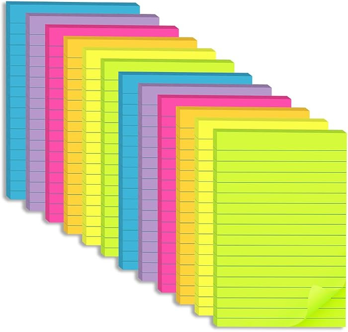 (12 Pack) Lined Sticky Notes 4x6 in,Large Notepads with Lines,Ruled Stickies Super Sticking Power... | Amazon (US)