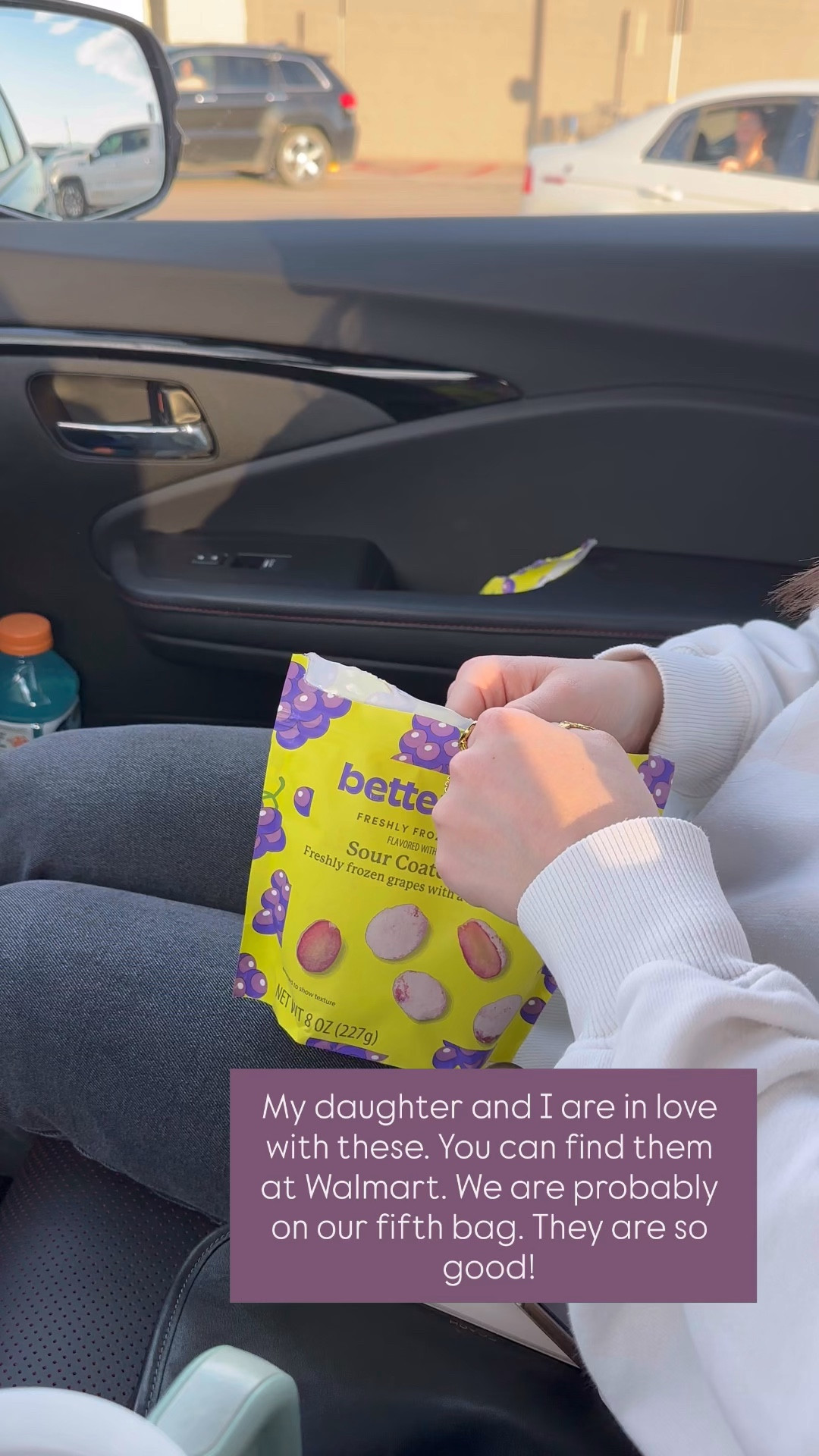 These frozen sour grapes are delicious. They aren’t super sour and taste like welches grape juice! 