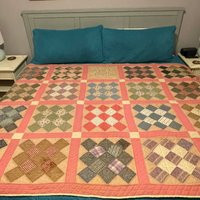 Antique Handmade Quilt, Blue, White & Pink, Hand Pieced, Quilted | Etsy (US)