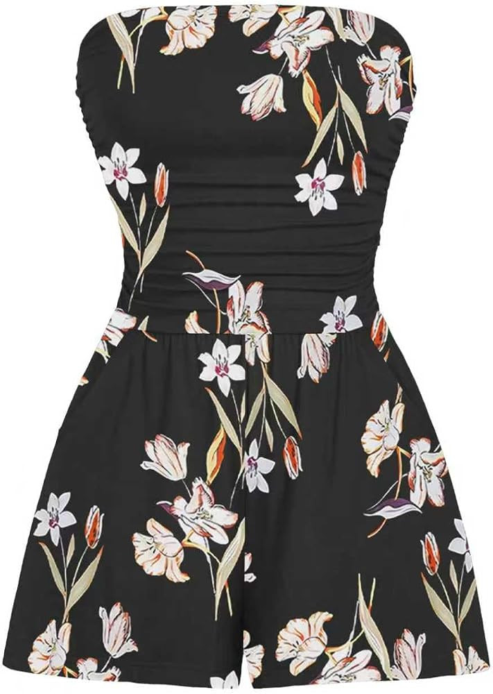 AUXDIO Women Summer Casual Strapless Romper Sleeveless Off Shoulder Short Jumpsuits 2026 Beach Va... | Amazon (US)