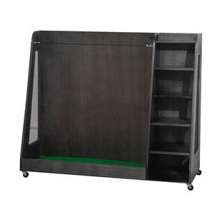 Gray Wooden Golf Bag Organizer with Wheels Stylish Golf Storage Rack Holds 3-Golf Bags | The Home Depot