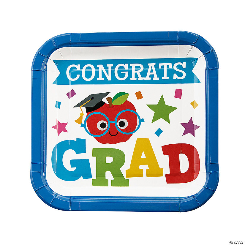 Elementary Graduation Party Congrats Grad Square Paper Dinner Plates - 8 Ct. | Oriental Trading Company