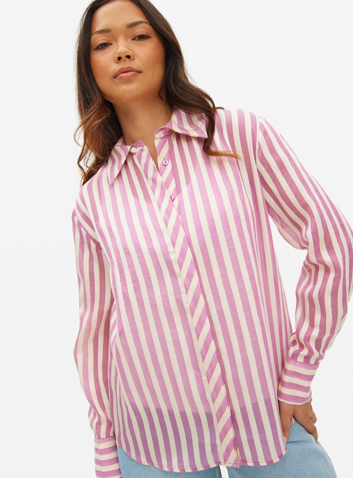 Pink Striped Semi Sheer Shirt 26 | argos.co.uk