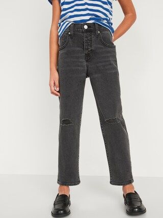 High-Waisted O.G. Straight Built-In Tough Button-Fly Ripped Jeans for Girls | Old Navy (US)