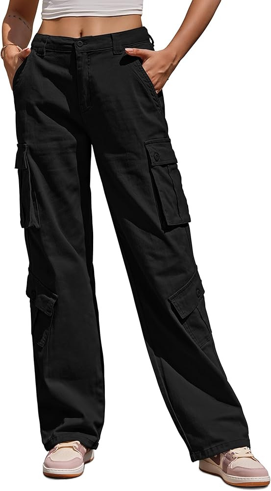 ZMPSIISA Women Pants High Waisted Cargo Pants Combat Military Trousers Wide Leg Casual Pants 8 Po... | Amazon (US)