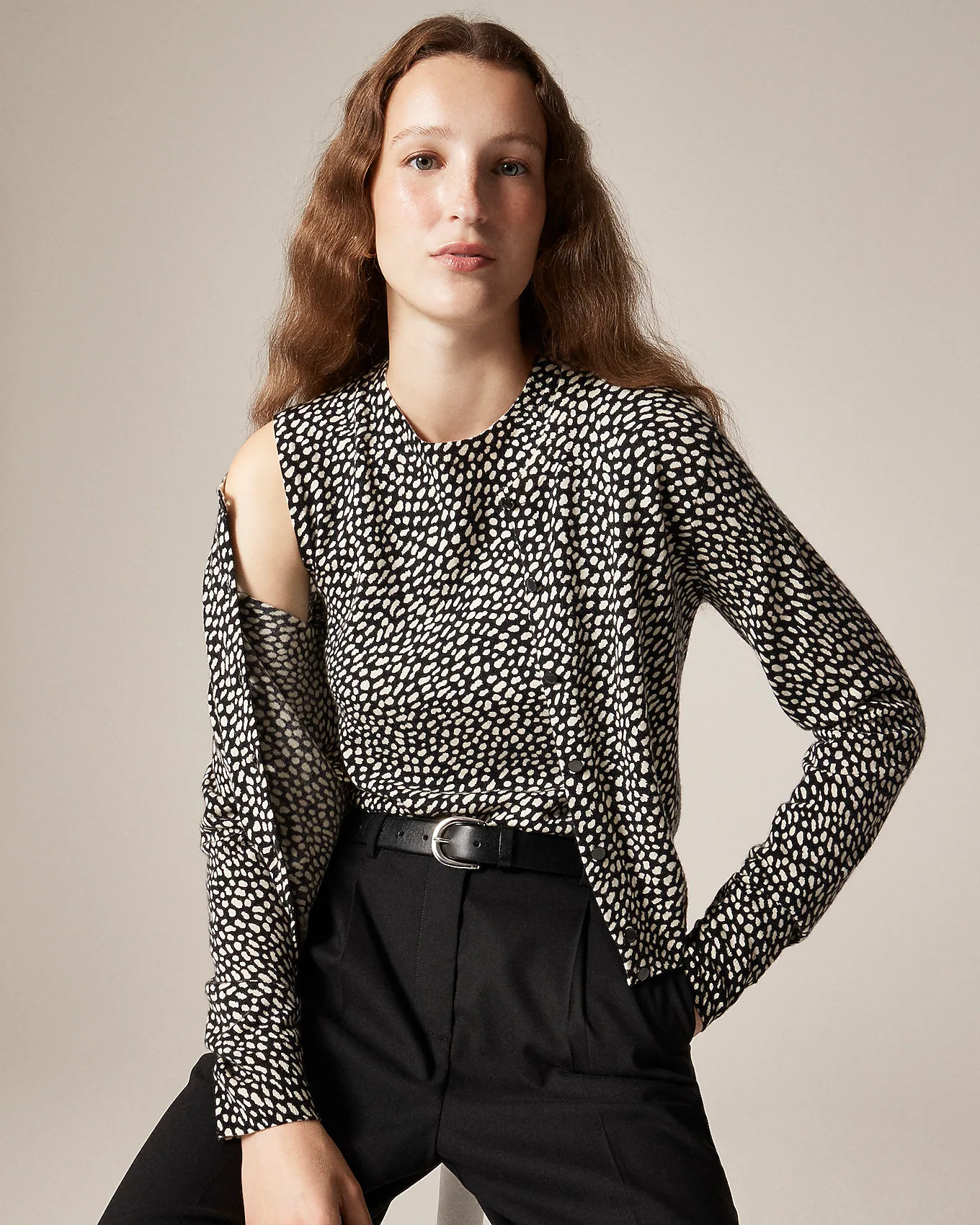 Featherweight cashmere cardigan in spot print | J. Crew US