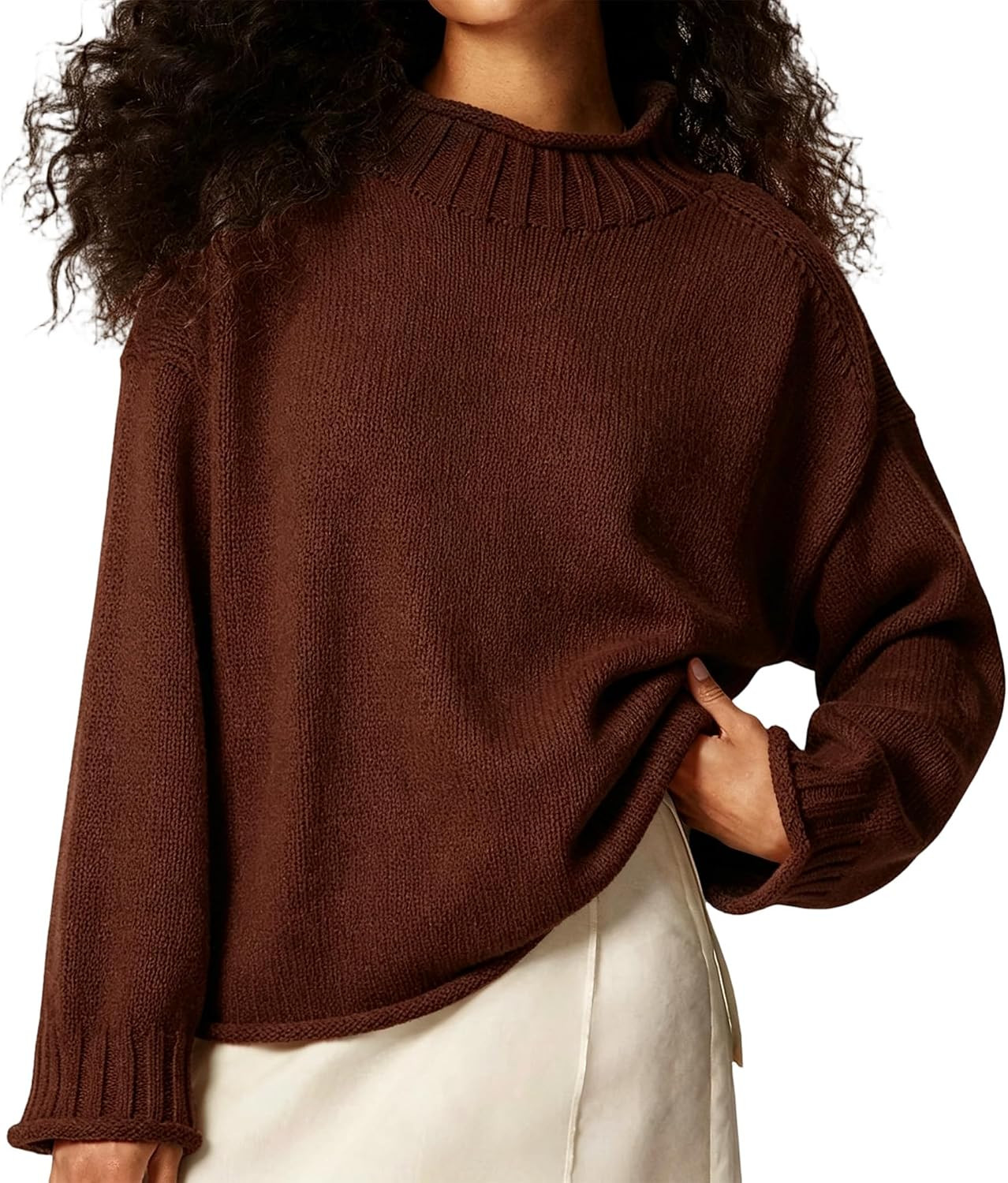 Women's Oversized Roll Neck Sweater Long Sleeve Pullover Fall Casual Tops | Amazon (US)