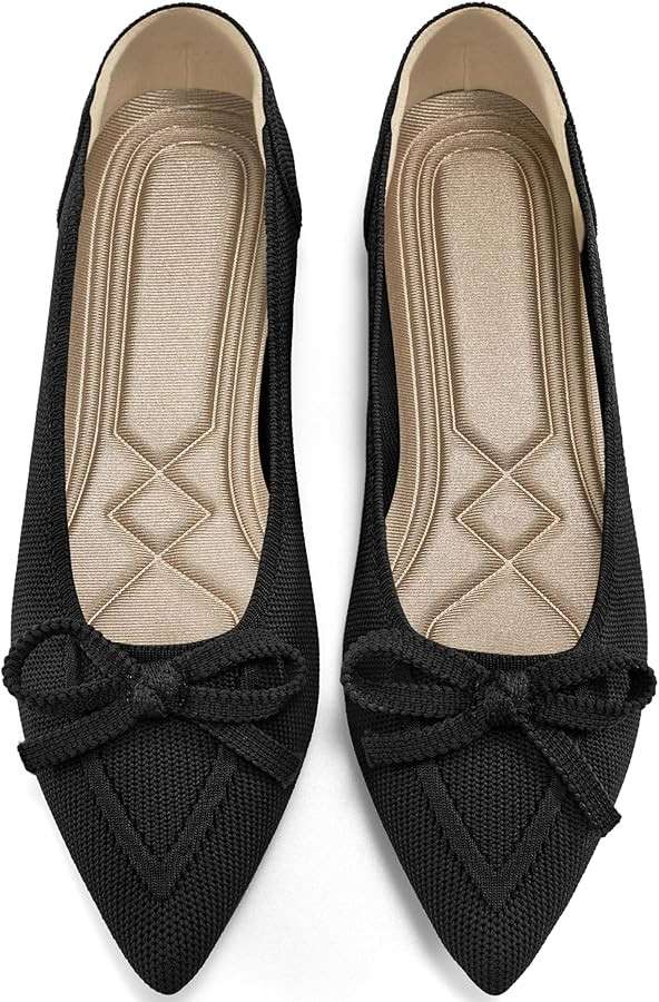 Ablanczoom Ballet Flats Shoes for Women: Dressy Pointed Toe Bow Knit Flats Comfortable Slip On Wo... | Amazon (US)