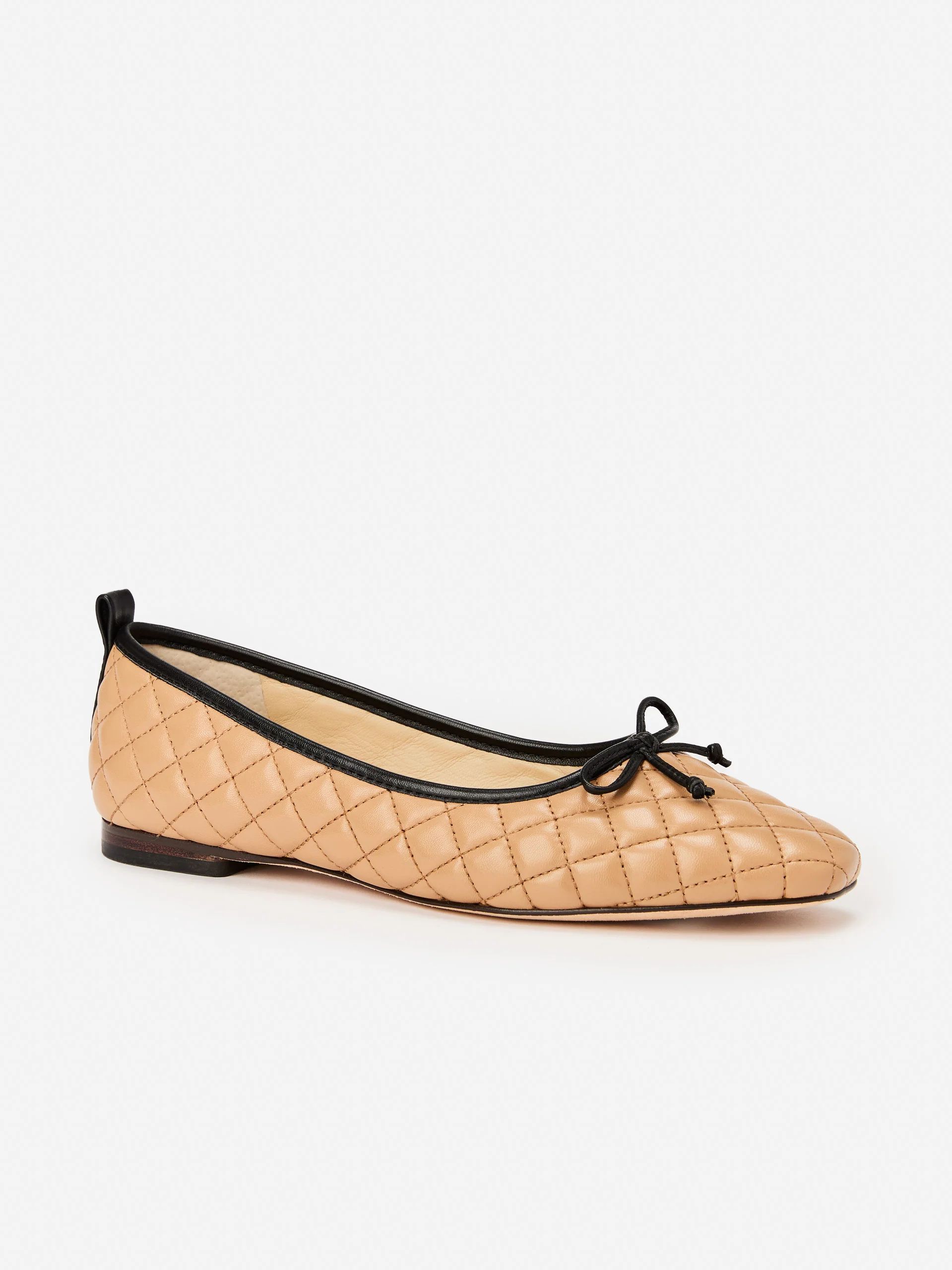 Beige Solid Anastasia Quilted Leather Flats | Women's Shoes | J.McLaughlin | J.McLaughlin