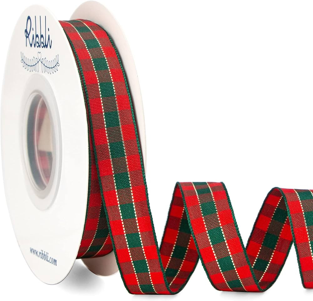 Ribbli Metallic Christmas Gingham Ribbon,5/8 Inches x Continuous 25 Yards,Christmas Ribbon Use fo... | Amazon (US)