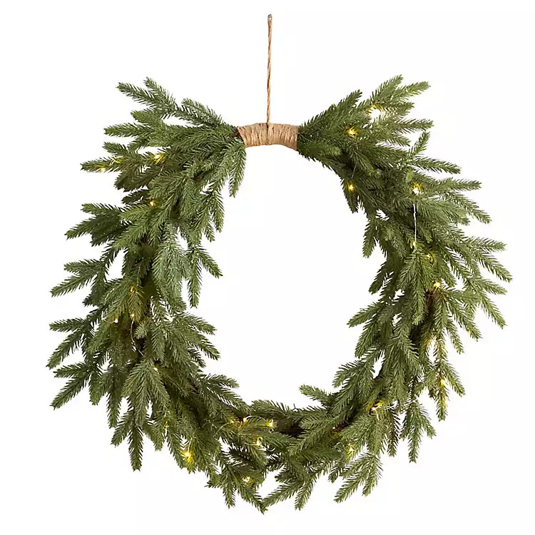 Pre-Lit Twine Bound Pine Branch Wreath | Kirkland's Home