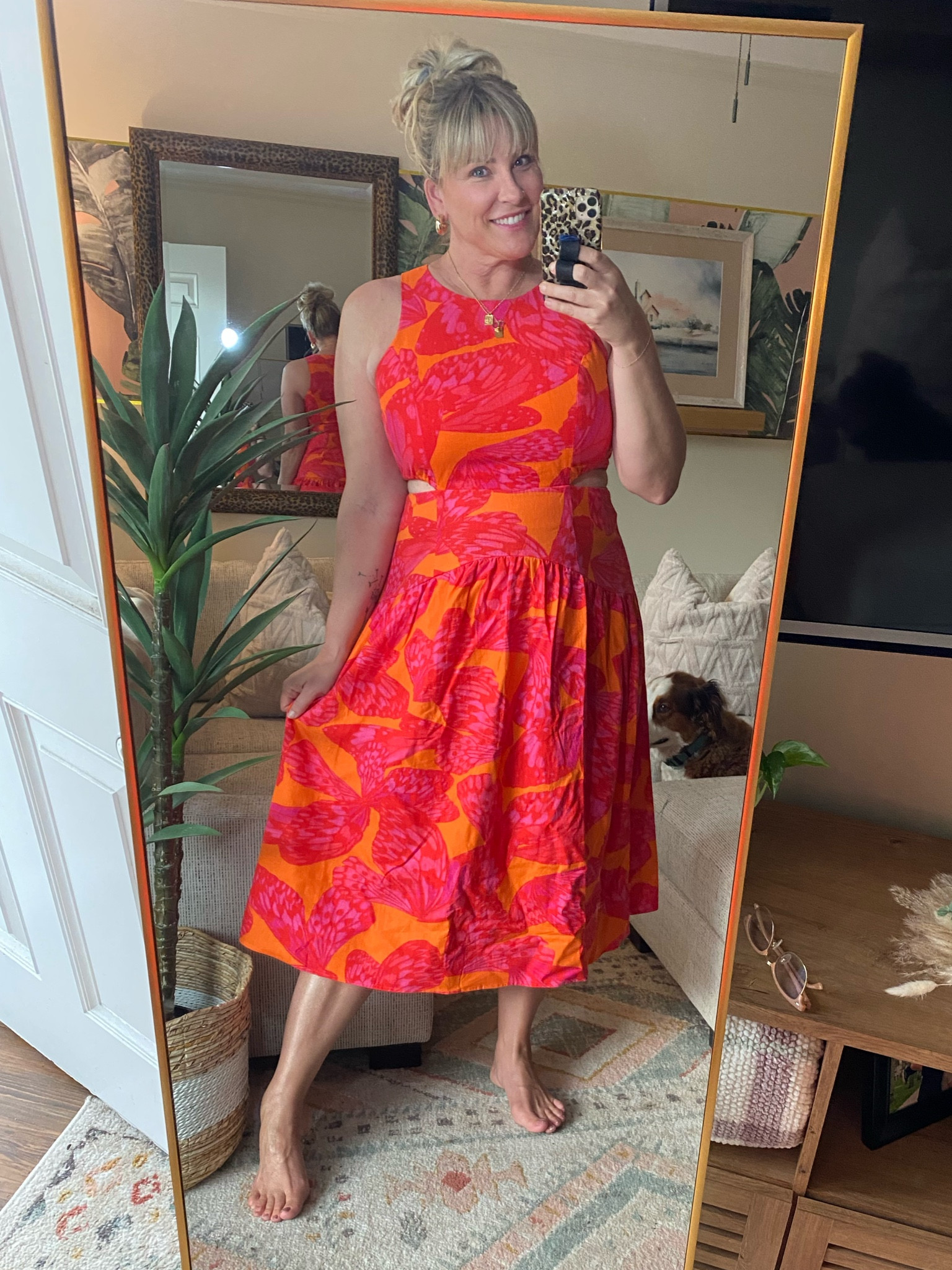 Bright and bold dress with modest cutouts. Zipper back, no pockets. Would be cute dressed up with strappy sandals and a nice bag or casual with a jean jacket and sneakers!

#walmart #walmartstyle #walmartdress #springdress #summerdress #over40 #ootd #dresses 

#LTKFind #LTKcurves #LTKfit
