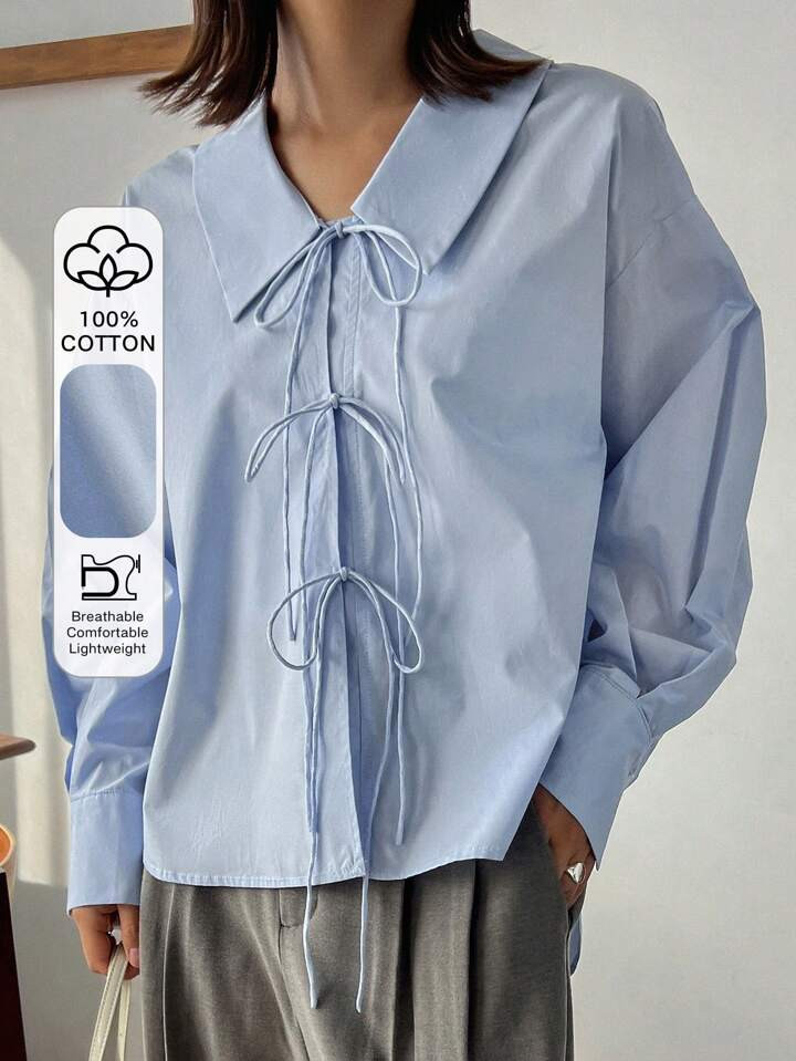 FRIFUL Blusa Feminina Ombro Caído Com Amarração Frontal | SHEIN