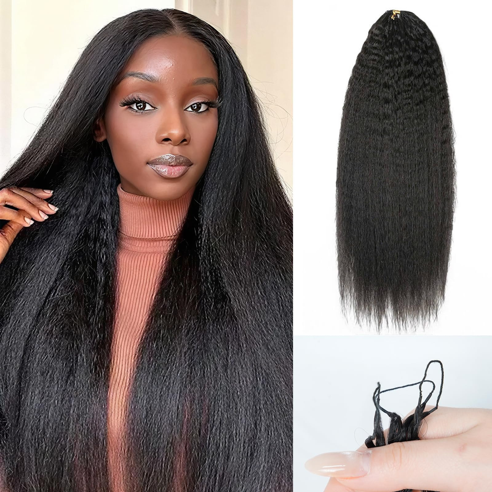 ISEE Kinky Straight Feather Crochet Hair Braid Human Hair Extensions Knotless Pre-Separated Croch... | Amazon (US)