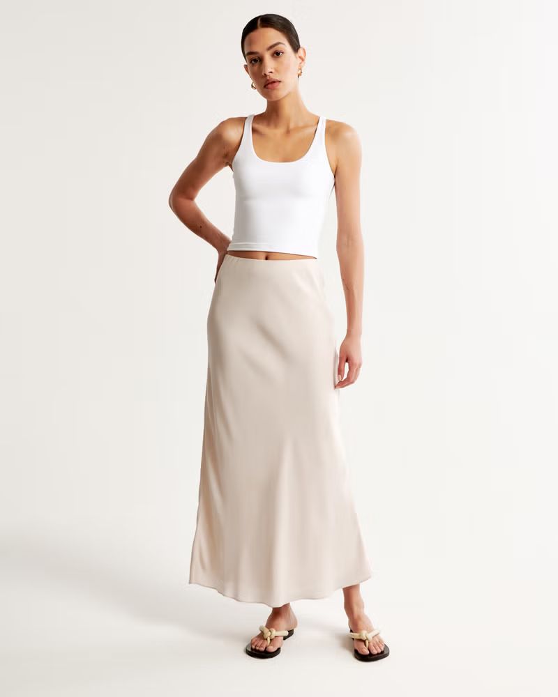 Women's Faux Silk Column Maxi Skirt | Women's New Arrivals | Abercrombie.com | Abercrombie & Fitch (US)