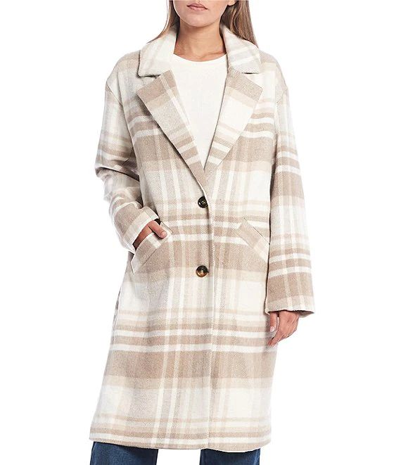 Copper Key Long Sleeve Button Front Plaid Overcoat | Dillard's | Dillard's