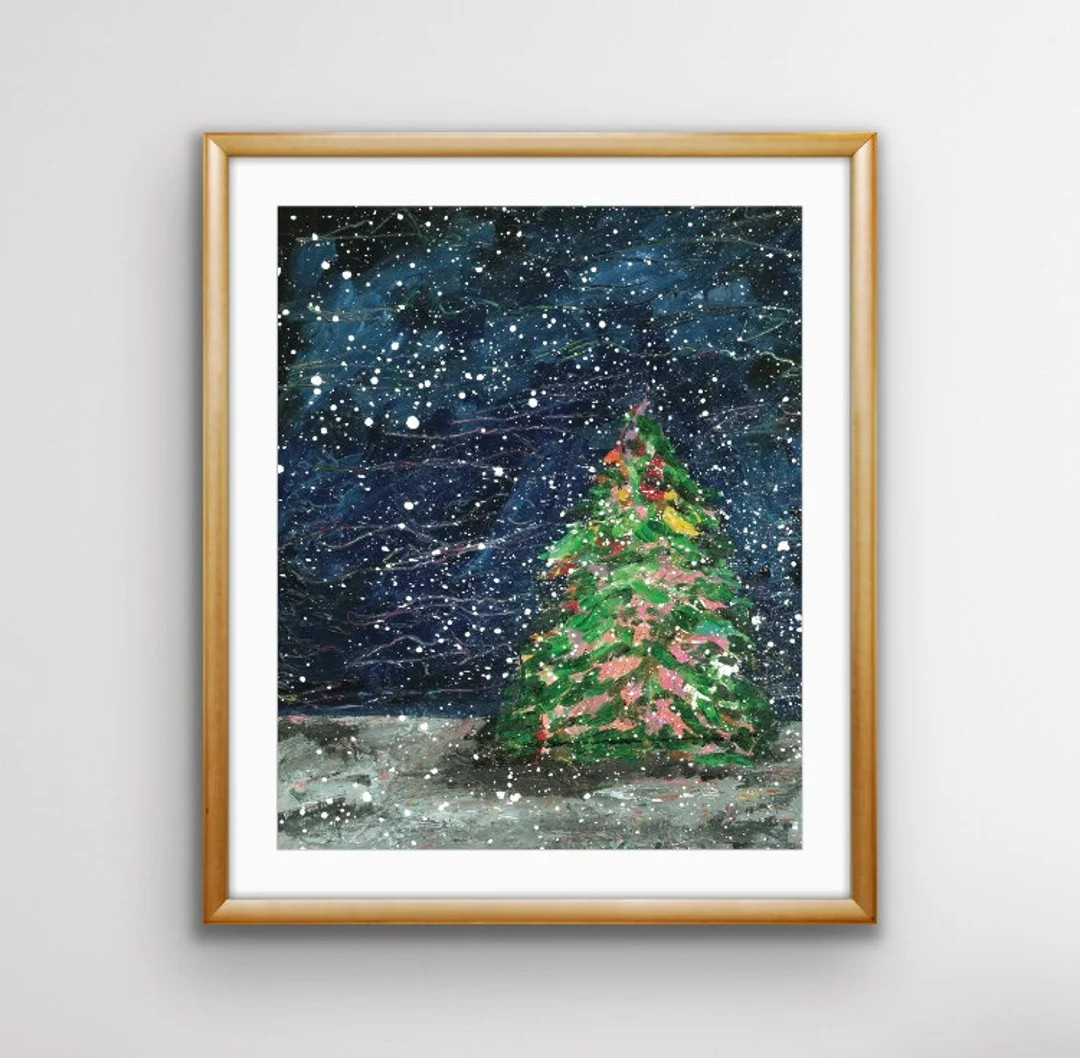 Christmas Tree Art Print: Winter Snow Scene (8x10 Inches) - Etsy | Etsy (US)