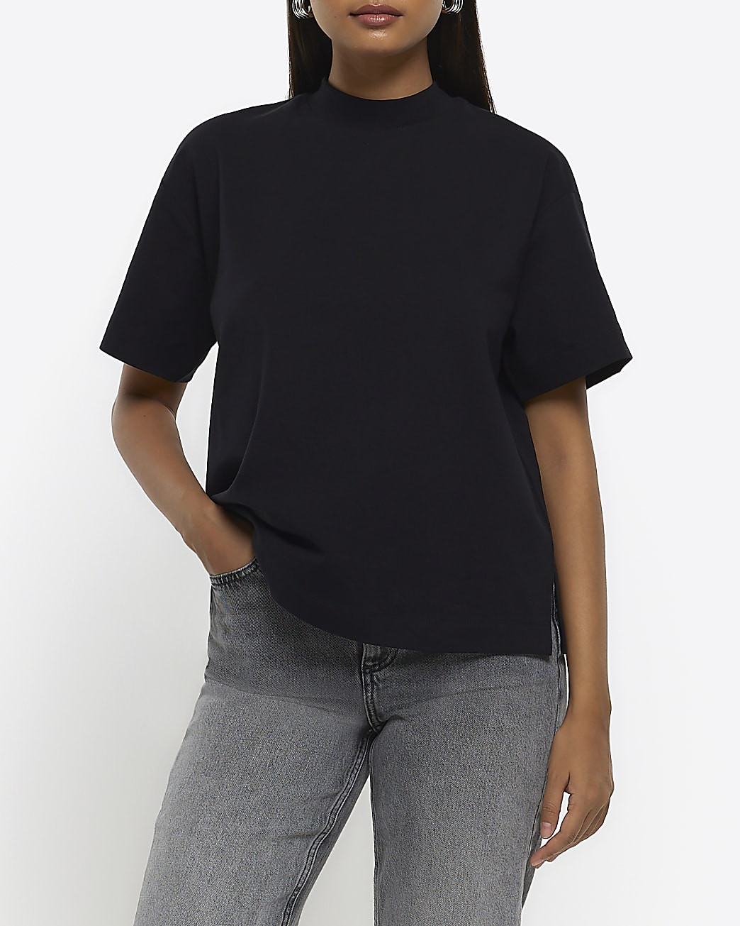 Black high neck t-shirt | River Island (UK & IE)