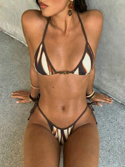Aloruh Summer Beach Floral Sequin Decor Sexy Bikini 2 Pieces Swimwear For Women Women's Swimwears... | SHEIN