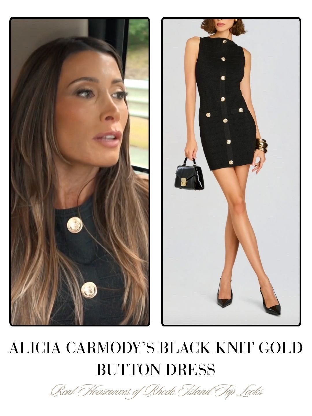 Alicia Carmody’s Black Knot Gold Button Dress