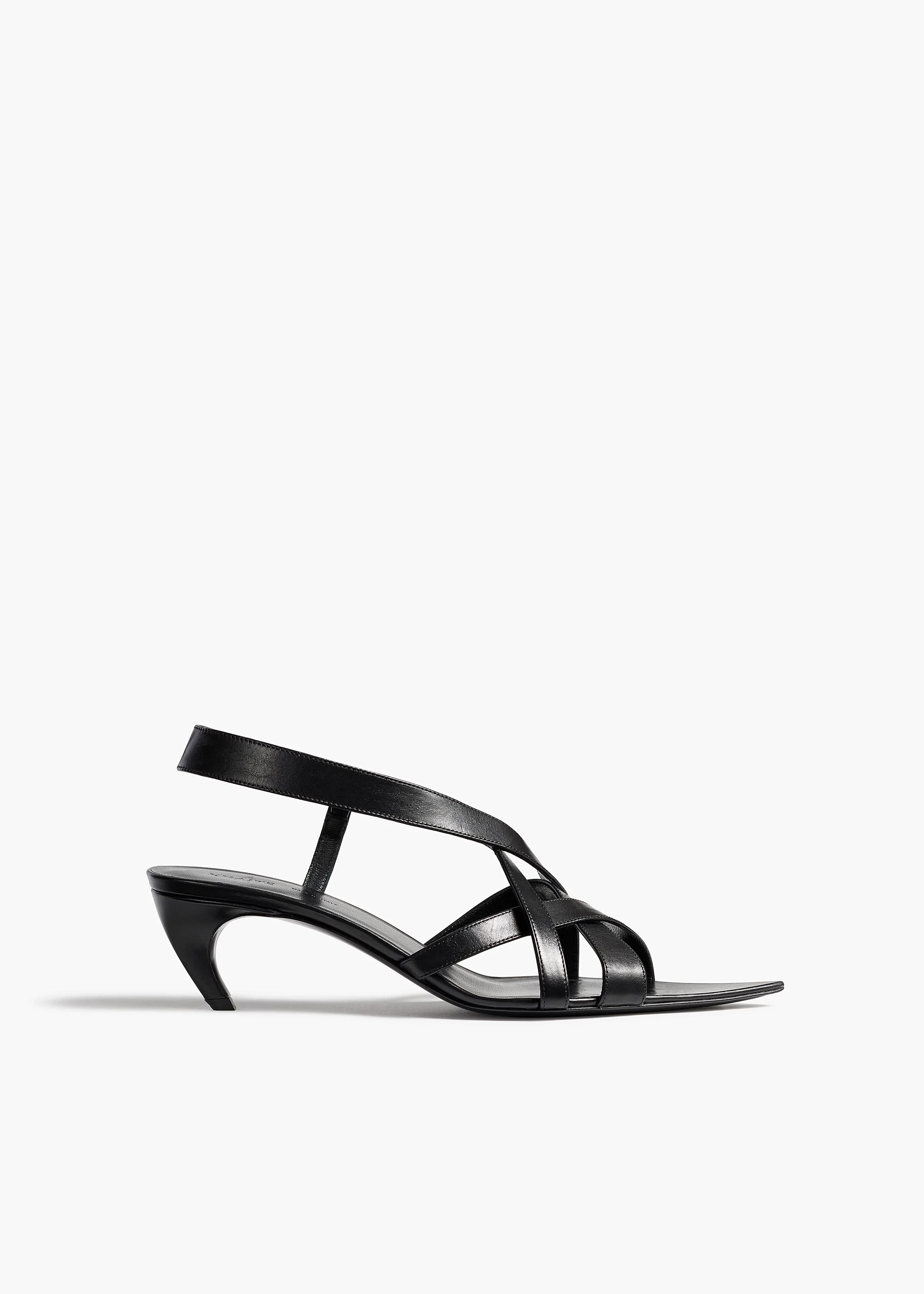 KHAITE - Sadie Kitten Heel Sandal In Black Glazed Leather | Khaite