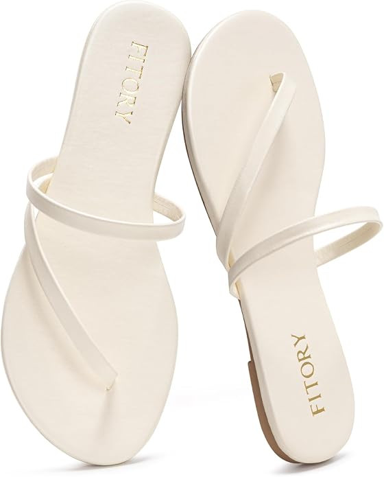 FITORY Womens Flip Flops, Strappy Flat Sandals Comfortable for Summer 2026 | Cute, Leather, Ladie... | Amazon (US)