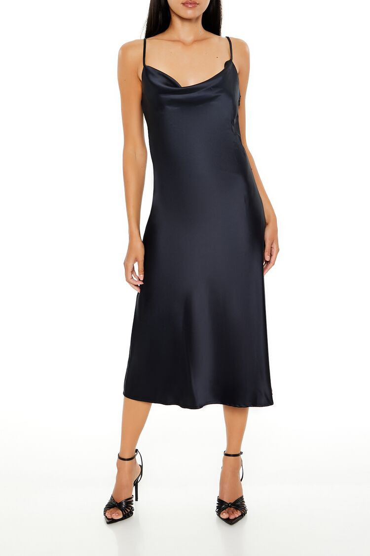 Women's Cowl Neck Midi Slip Dress in Black Small | Forever 21