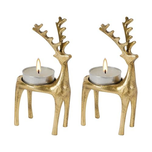 NIKKY HOME Gold Deer Tealight Candle Holders, Set of 2 Centerpiece Table Decorations, Decorative Metal Stand for Tea Light Candles, Votive Candles | Amazon (US)