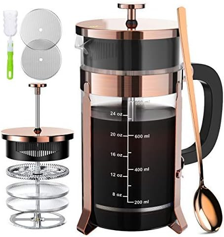 French Press Coffee Maker 34oz, 304 Stainless Steel Borosilicate Glass Coffee Press, Copper | Amazon (US)