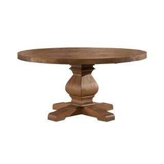 Kensington Reclaimed Natural Wood Top 60 in. w Pedestal Dining Table Seats 6 | The Home Depot