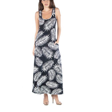 24seven Comfort Apparel Sleeveless Feather Print Maxi Dress with Pockets, R0116150GLF MADE IN THE US | Walmart (US)