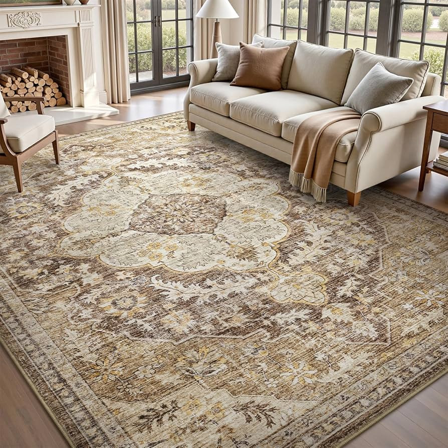 tchdio 8x10 Area Rugs for Living Room, Vintage Non Slip Washable Rug, Soft Low Pile Area Rug Larg... | Amazon (US)