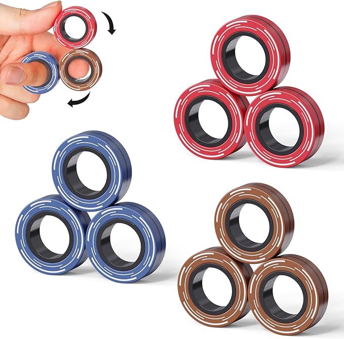 9PCS Magnetic Rings Fidget Toys Set for Adults, Idea ADHD Fidget Stress Spinner Rings for Anxiety... | Amazon (US)