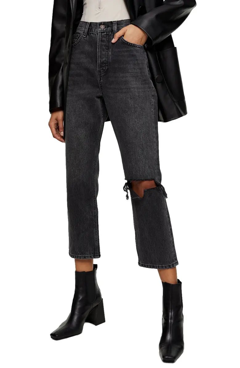 Chicago Editor Nonstretch High Waist Ripped Crop Jeans | Nordstrom