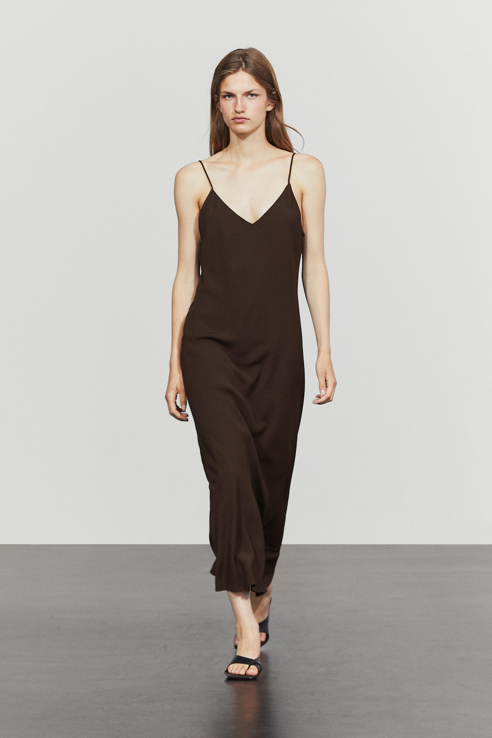 Flowing spaghetti strap midi dress | Massimo Dutti UK