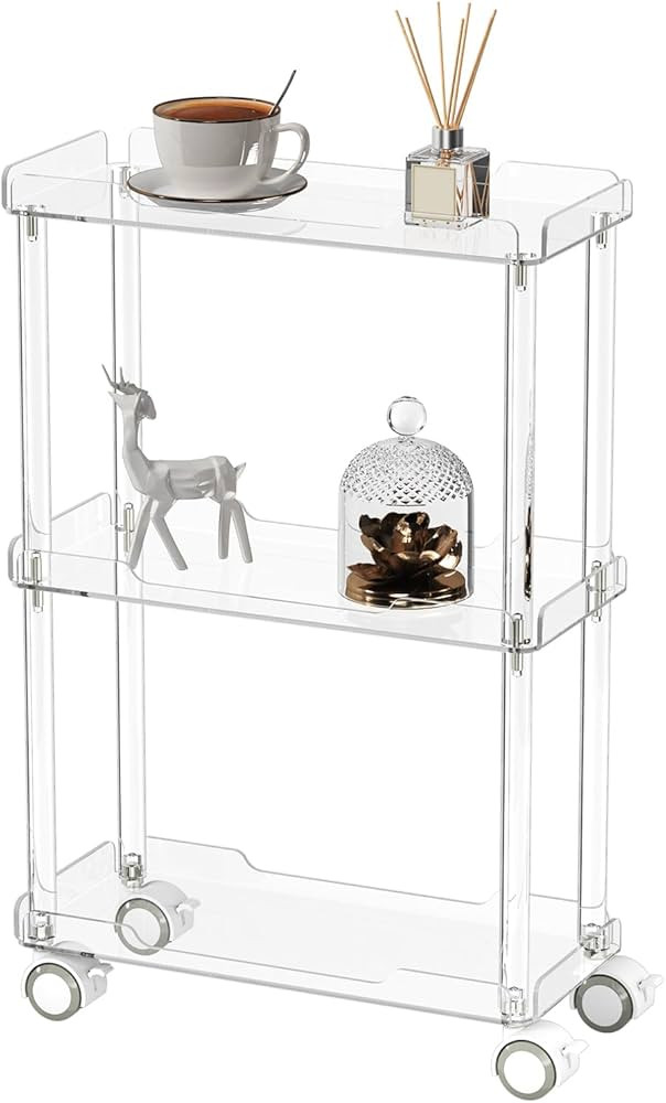 AQUIVER Acrylic Slim Storage Cart - 3 Tier Utility Rolling Cart for Kitchen, Bathroom, Laundry Ro... | Amazon (US)