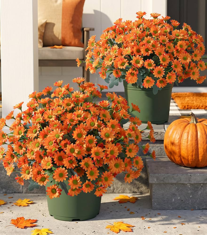 Artificial Mums for Outdoors Fall Decor, 6 Bundles Fake Flowers UV Resistant Realistic Faux Flowe... | Amazon (US)