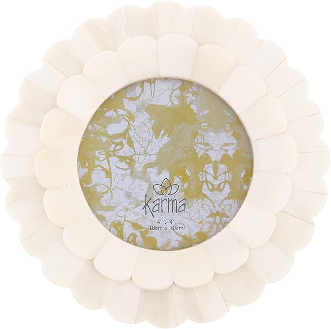 Karma, Natural Bone Picture Frame Round, 4x4 Photo Frame for Tabletop Desktop Display, Cream Flor... | Amazon (US)