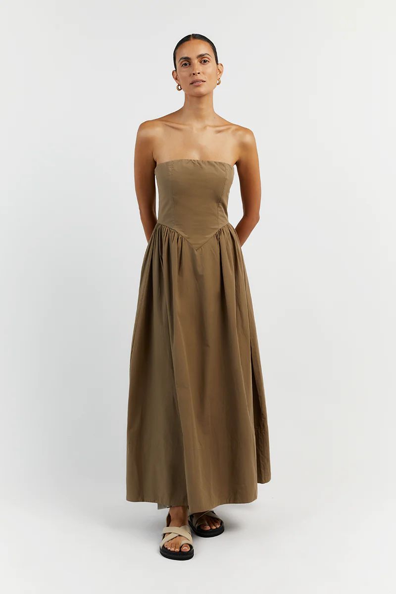 HYLAND COFFEE STRAPLESS MIDI DRESS | DISSH