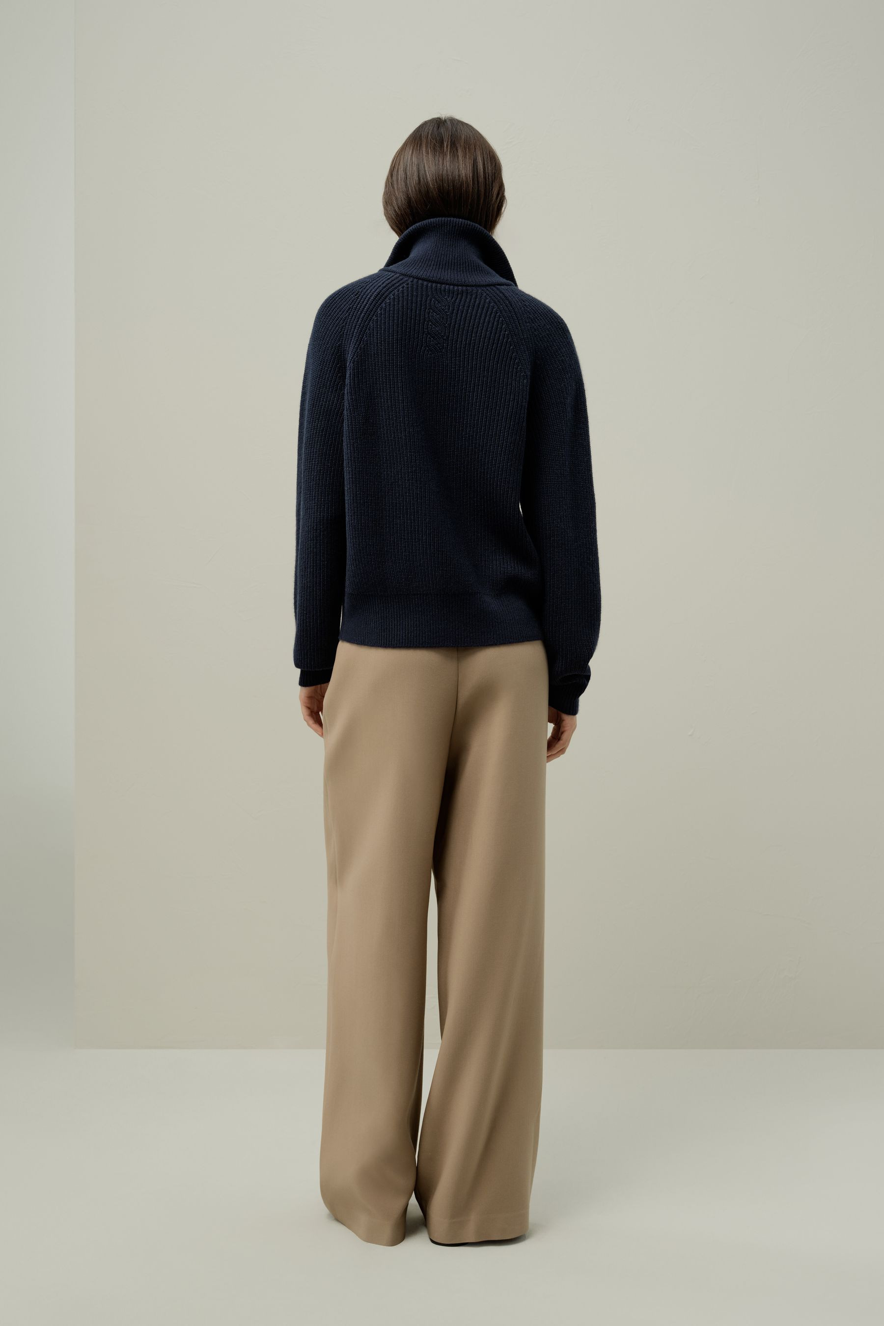 Ribbed-knit Turtleneck Zip Cardigan | LILYSILK