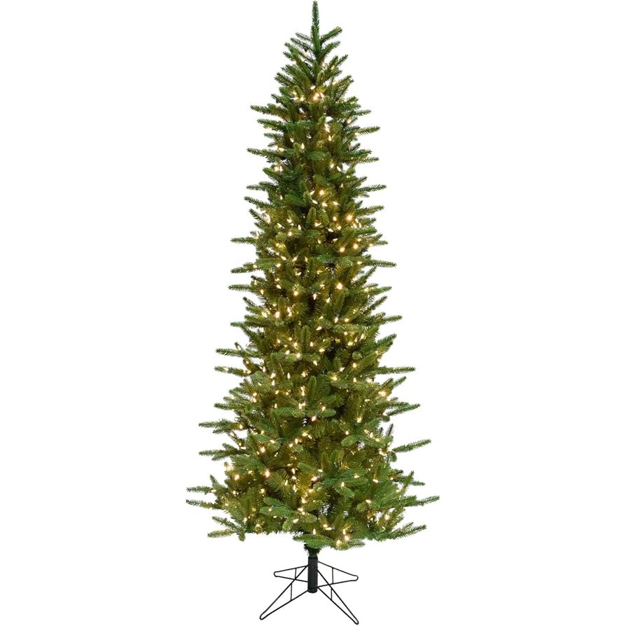 Fraser Hill Farm 7.5-Ft. Carmel Pine Slim Artificial Christmas Tree with White Incandescent Smart... | Amazon (US)